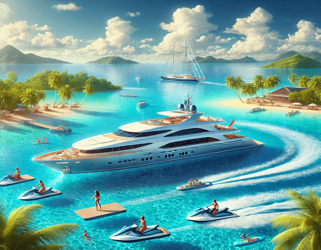 What kind of water sports are available on luxury yachts